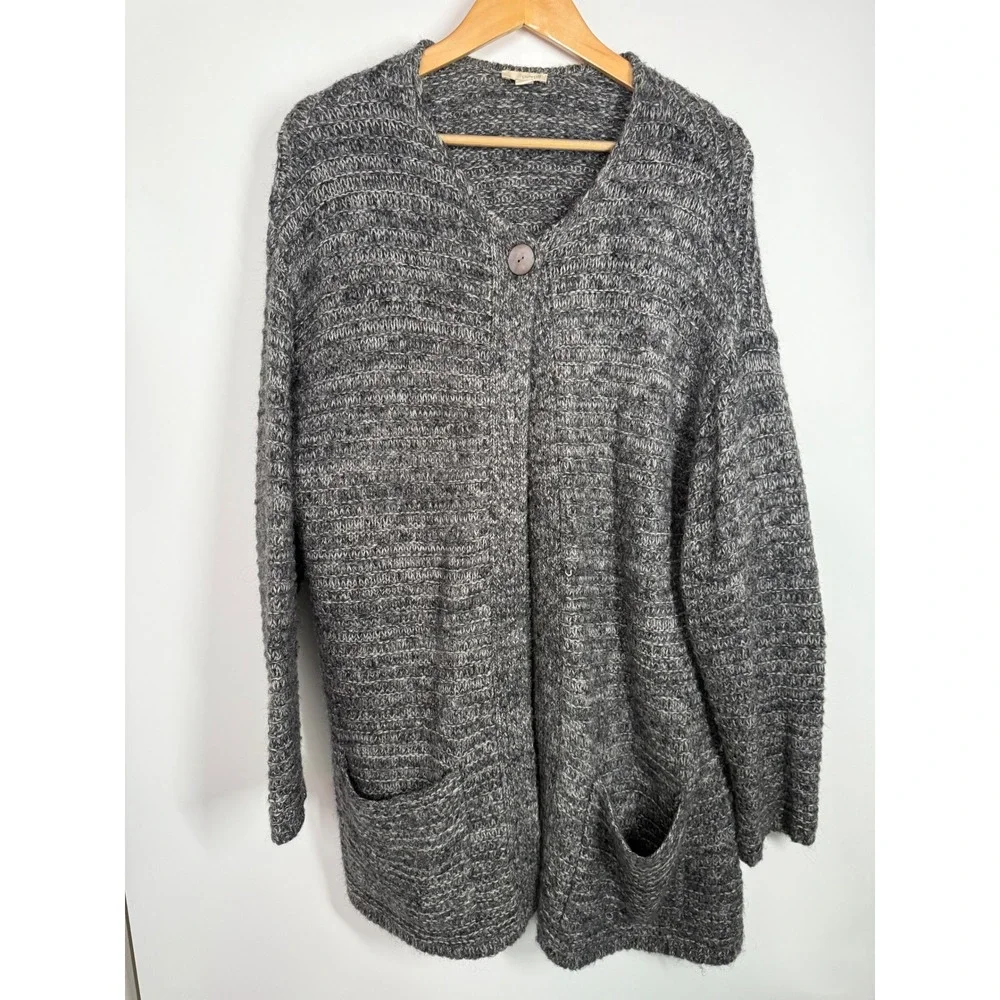 J Jill Pure Open Front Long 1 Button Lagenlook sz L MOHAIR WOOL CASHMERE Sweater